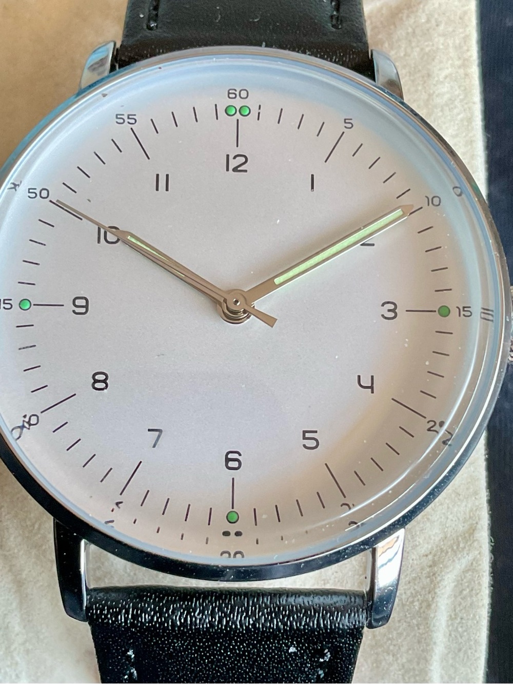 NIB Beautiful Mechanical Homage To Max Bill Watch Luminous Hands Domed Crystal